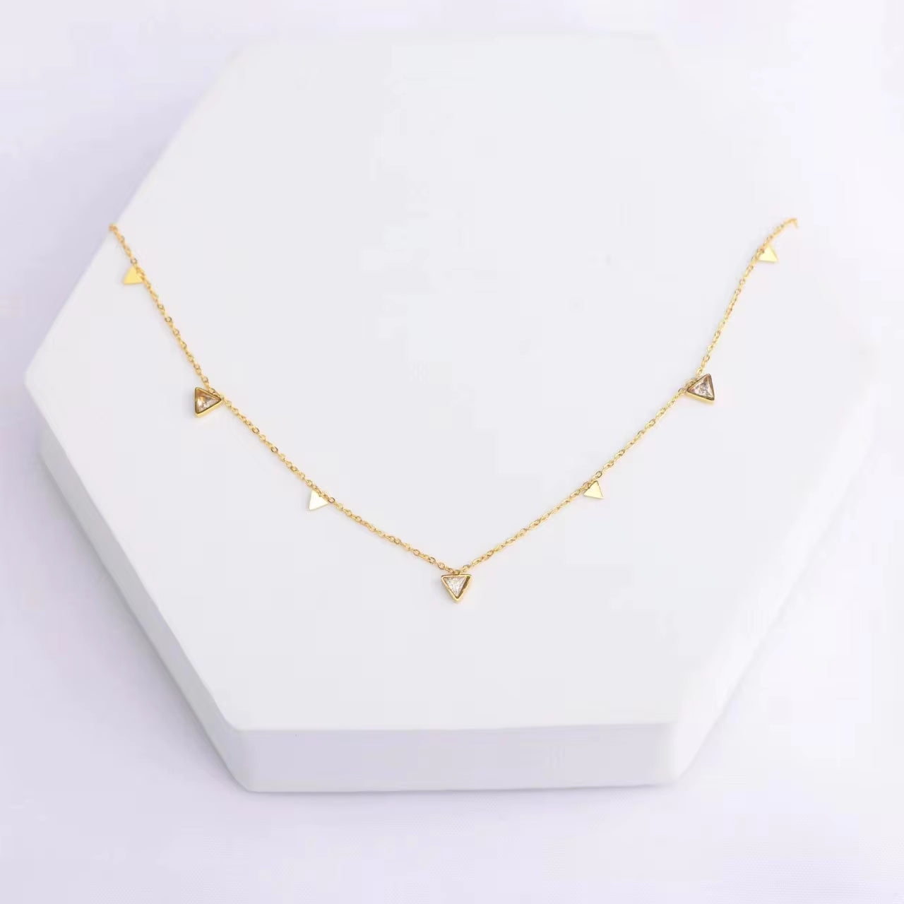 18K Pvd Gold Plated Water Drop Zirconia Dot Triangle Square Pendant Necklace Stainless Steel Tarnish Free Jewelry FJN0171N