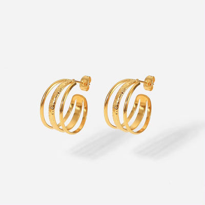 Trendy Statement Circle 18K Gold Plated Geometric Earrings Three Triple C Shape Stainless Steel Hoop Earrings for Women