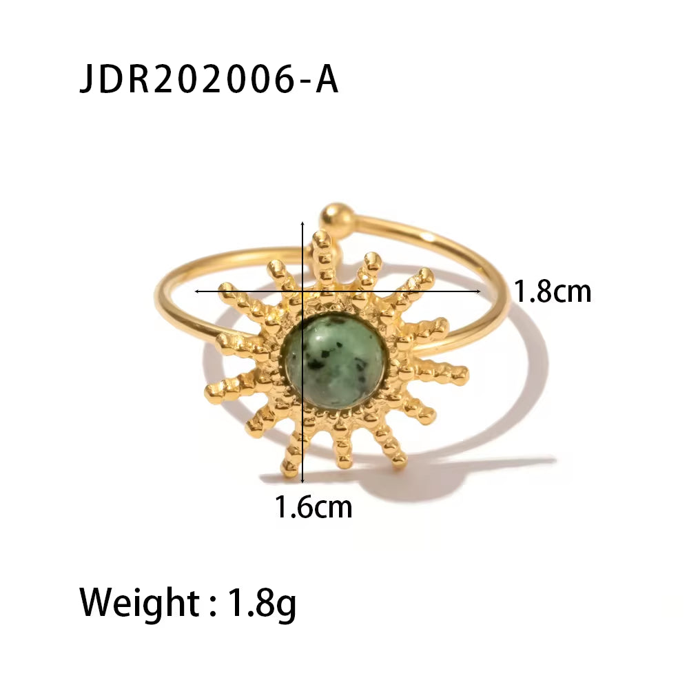 Cheap Vintage Style Natural Stone Open Ring 18K Stainless Steel Geometry Female Rings Jewelry Party Gift