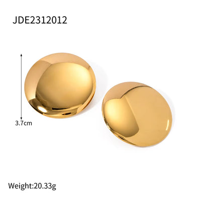 Jewelry High Polish 18K Gold Plated Stainless Steel Smooth Rectangular Big round Chunky Earring