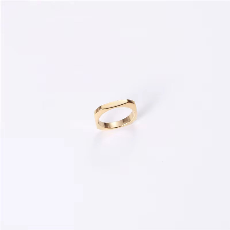 New Trendy Minimalist Non Tarnish 18K Gold Plated Stainless Steel Irregular Hexagon Square Rings Women