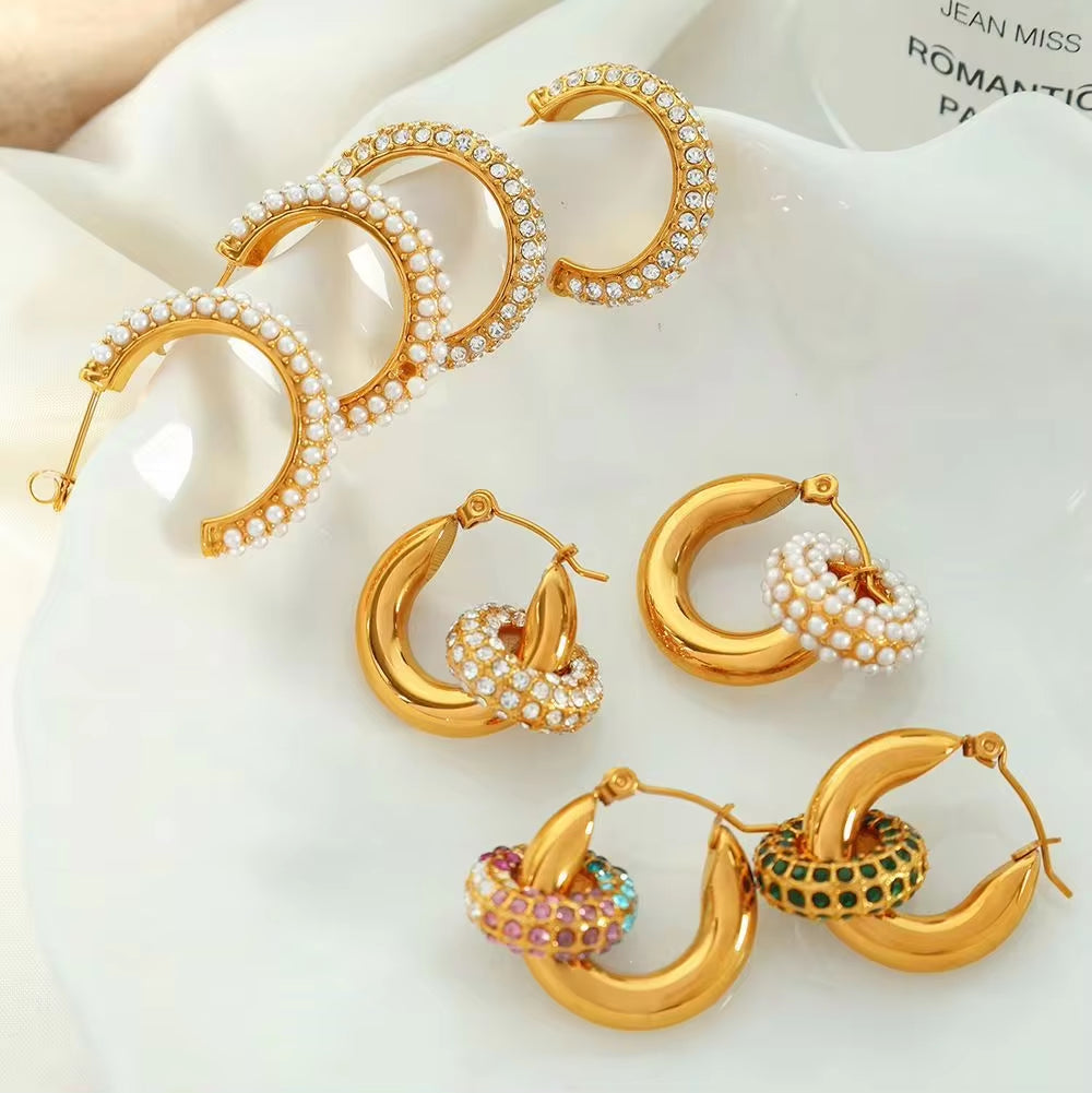 JEWELRY Exaggerated Geometric Circle Jewelry with Diamonds Circle Dangles Stainless Steel Gold Plated Earrings