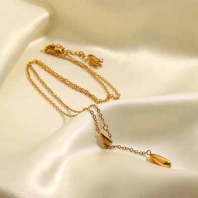 New Trend 18K Gold Plated Double Waterdrop Stainless Steel Y Shape Waterdrop Charm Necklace Jewelry