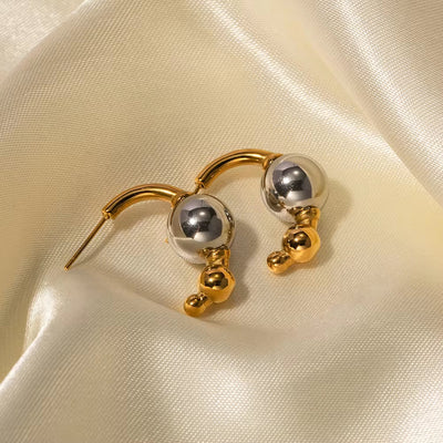 Moon Shape Cleanfit Earring 18K PVD Gold Silver Plated Stainless Steel Irregular  Design Beads Stud Earring