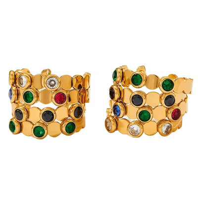 Waterproof Charm Fashion Jewelry 18K Gold Plated Stainless Steel Green Colorful Cubic Zirconia Hoop Earrings Women