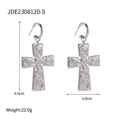 Fashion Stainless Steel Earrings for Women Jewelry Gold Plated Rotate Texture Hammer Charm Earrings