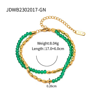 Dainty Jewelry Oval Bead Crystal Choker Double Layer Green Blue Bead Chain Bracelet Necklace