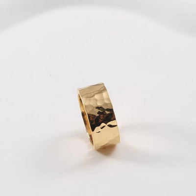 High End 18K Plain Gold Irregular Hammered Band Rings Stainless Steel Trendy Simple Gold Plated Jewelry