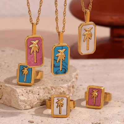 Spring 2024 Fashion Colorful Enamel Coco Pendant Necklace Gold Plated Tarot Necklace Stainless Steel Jewelry