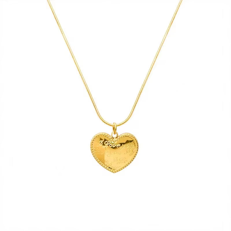 Simple Gold Plating Love Heart Pendant Stainless Steel Heart Necklace for Women