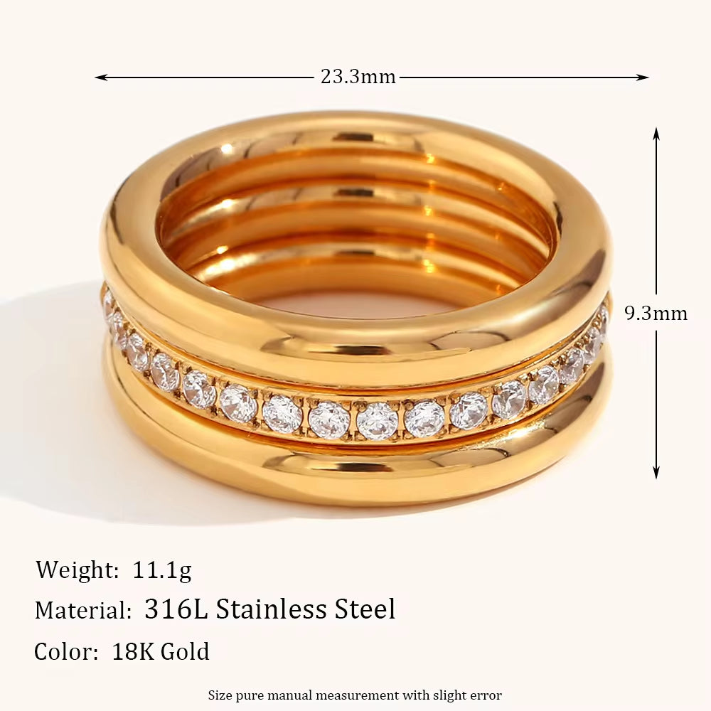 Non Tarnish Zircon Stacking Ring Set Waterproof Tarnish Free Jewelry Stainless Steel Signet Rings