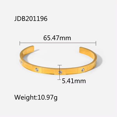 Trendy Zircon Inlaid Open Bracelet Gold Cuff Bangle 18K Gold PVD Plated Stainless Steel Bangle for Women