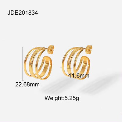 Trendy Statement Circle 18K Gold Plated Geometric Earrings Three Triple C Shape Stainless Steel Hoop Earrings for Women