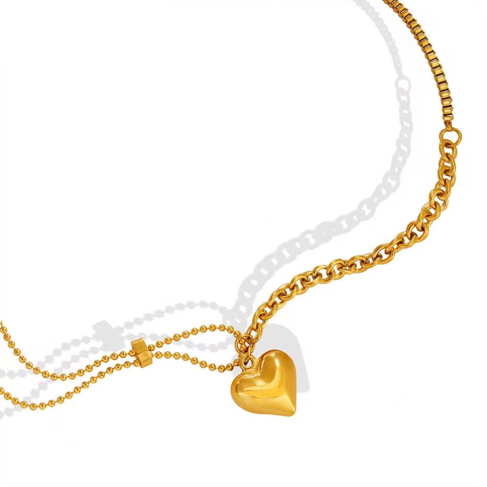 Punk Style Stainless Steel Heart Charm Choker Chain Link Necklace 18K Gold Plated for Women