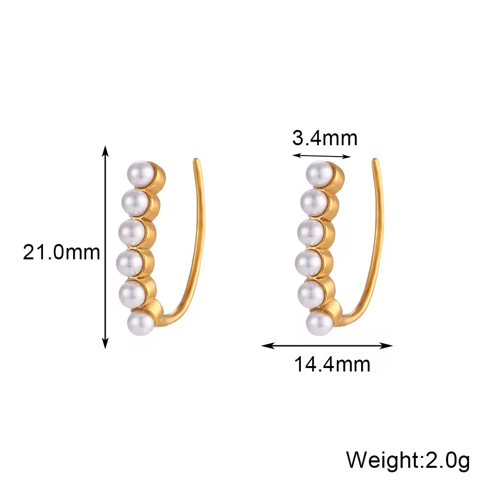 Dainty Pearl & Zircon Stud Earring 18K Gold Plated Stainless Steel Bridal Earrings for Women