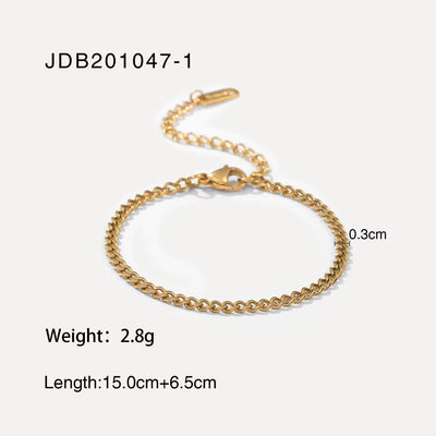 3Mm Minimal Classic Gold Curb Link Bracelet Chic Dainty 18K Gold Plated Stainless Steel Cuban Chain Bracelet