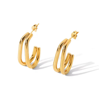 Pitite 2 Layer Geometric Dainty Ins Popular 18K PVD Gold Plated Stainless Steel Hoop Earrings