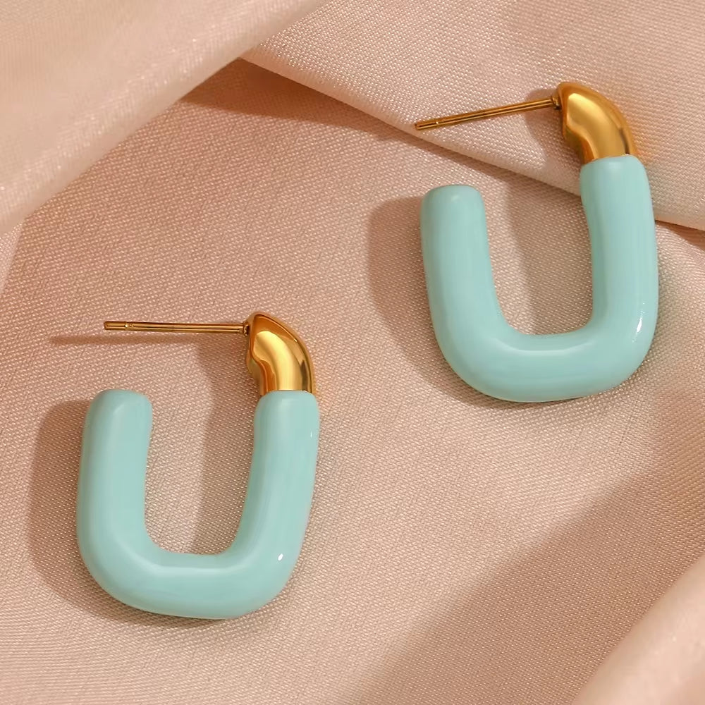 Enamel Earrings 18K Gold Plated Hoop Earring Stainless Steel Stud Earrings Couple Jewelry