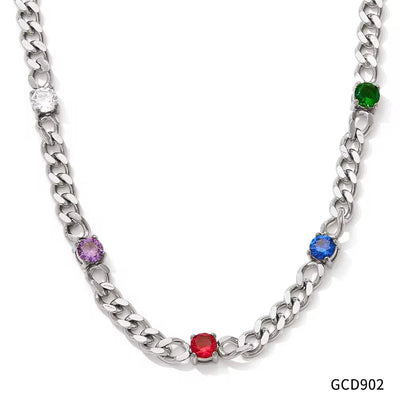 Exquisite Cubic Zirconia Stainless Steel Rainbow Cz Necklace Bracelet for Women Waterproof Fashion Jewelry Set