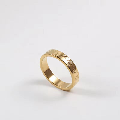 Fashion Titanium Steel Gold Plated Star and Moon Ring Retro Personality Stainless Steel Universe Galaxy Ring Woman