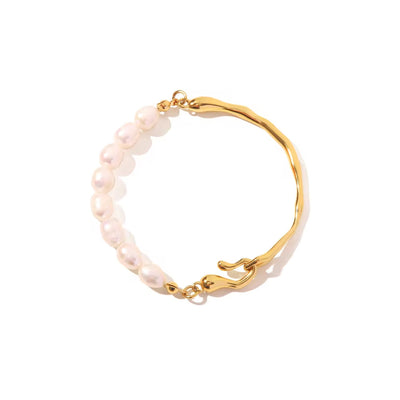 Charm Stainless Steel 18K Gold Plated Jewelry Splicing Bangle Fresh Waterpearl Pearl Bangles for Women