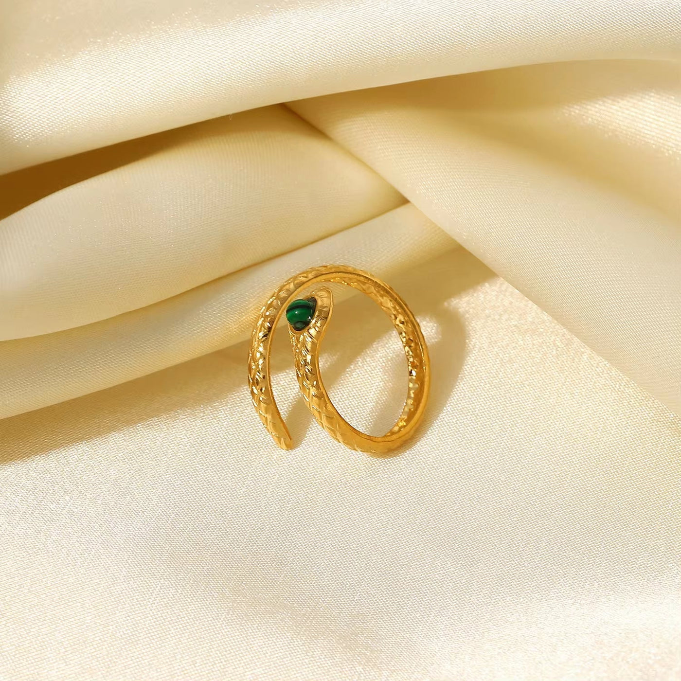 18K Gold Plated Stainless Steel Snake Jewelry Gift Cheap Charm Malachite Cobra Opening Rings