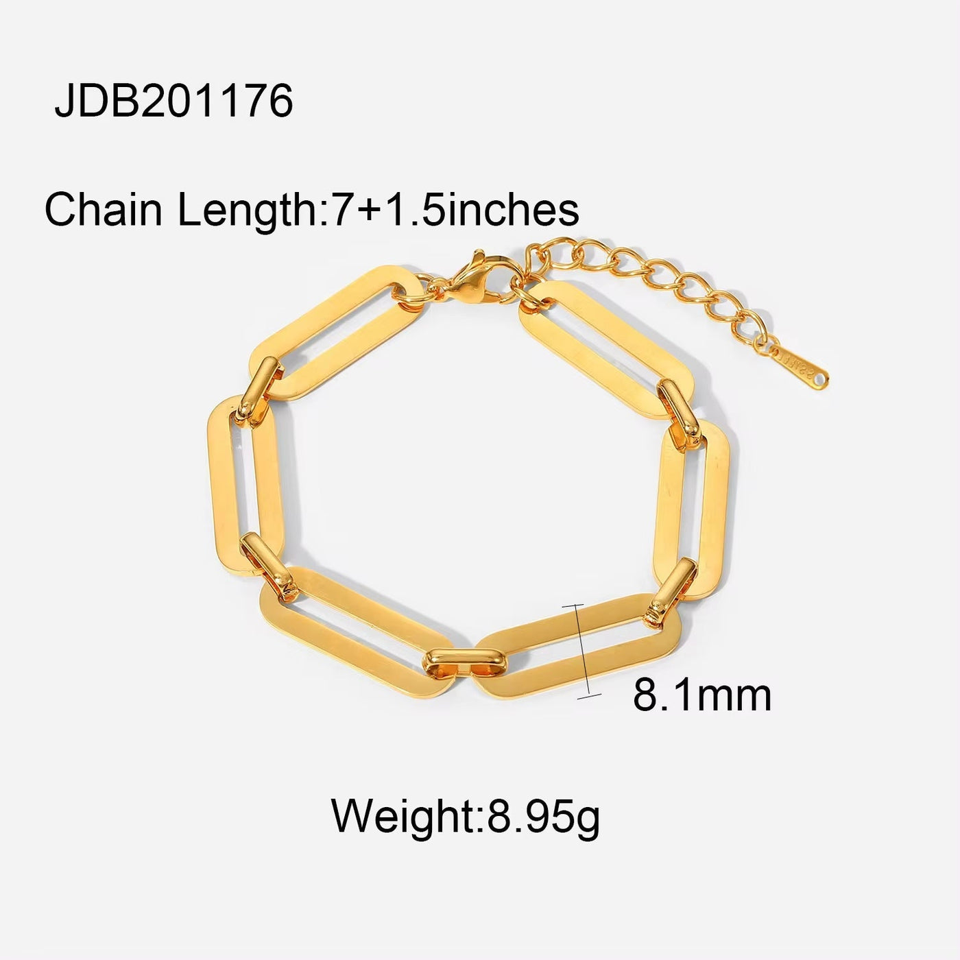 18K Gold Plated Stainless Steel Link Chain Paperclip Jewelry Waterproof Bracelets Punk Chunky Bracelet for Men Women