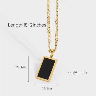 Rectangle Abalone Malachite Onyx Mother of Shell Pendant Willow Necklace Gold Plated Stainless Steel Figaro Chain Necklace