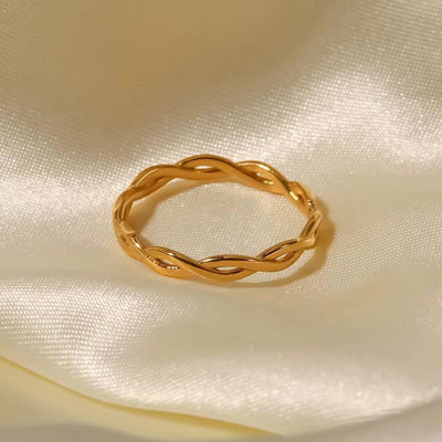 Dainty 18K Gold Plated Stainless Steel Twisted Linear Geometric Hollow Stacking Rings for Women