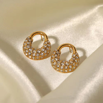 Full Cubic Zircon Lock Shiny 18K Gold Plated Stainless Steel Hoop Earrings Women Jewelry