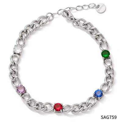 Exquisite Cubic Zirconia Stainless Steel Rainbow Cz Necklace Bracelet for Women Waterproof Fashion Jewelry Set