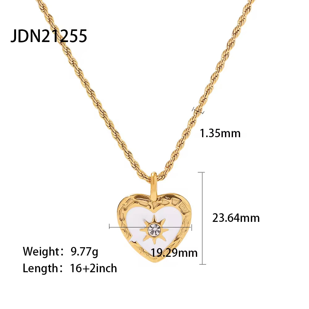 Vintage Jewelry Rope Chain Star Necklace Stainless Steel Clear Zircon Heart Pendant Necklace