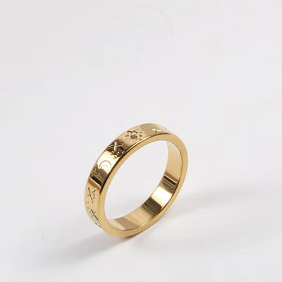 Fashion Titanium Steel Gold Plated Star and Moon Ring Retro Personality Stainless Steel Universe Galaxy Ring Woman