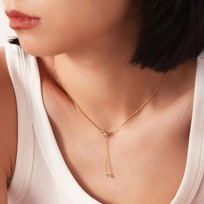 Minimalist 18K Gold Plated Zircon Necklace Stainless Steel Snake Y Shape Crown Zircon Necklace