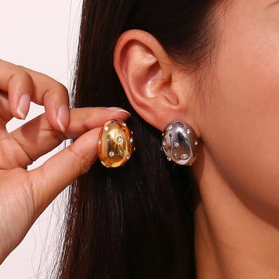 Colorful Zircon Stud Earrings Irregular Gold Plated Jewelry Titanium Stainless Steel Jewelry Boucles D'Oreilles