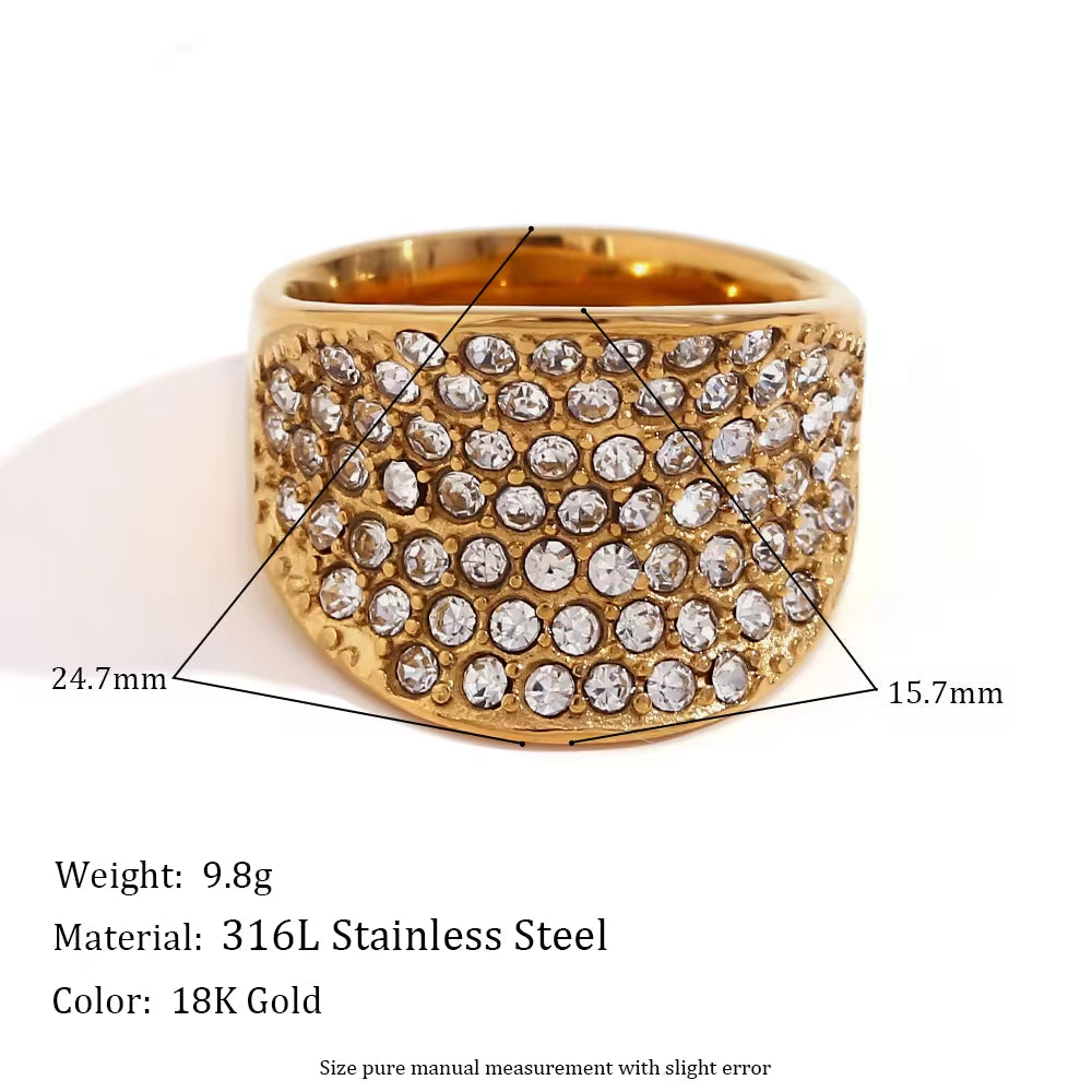 Shining Zircon Engagement Rings for Women Gold Plated Party Jewelry Stainless Steel Finger Ring