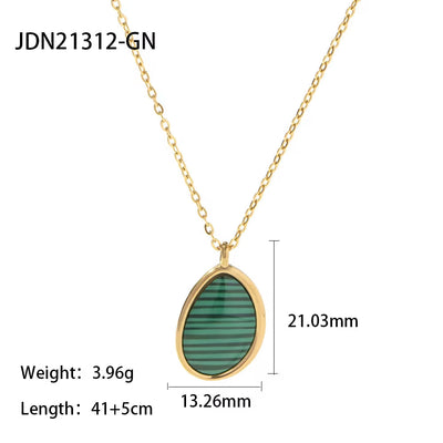 New Arrival Stainless Steel Plain Black Agate Stone Malachite Opal Stone Drop Pendant Necklace