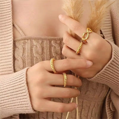 Retro New Arrival Waterproof Jewelry 18K Gold Plated Simple round Shape Rings for Women