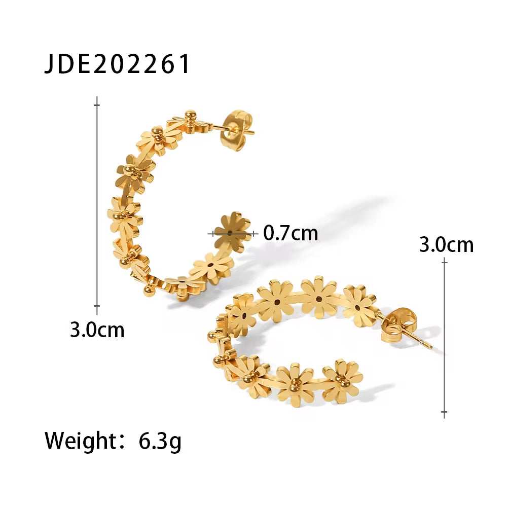 New Arrivals Stainless Steel 18K Small Flower Shape Hoop Earrings Statement Jewelry for Women