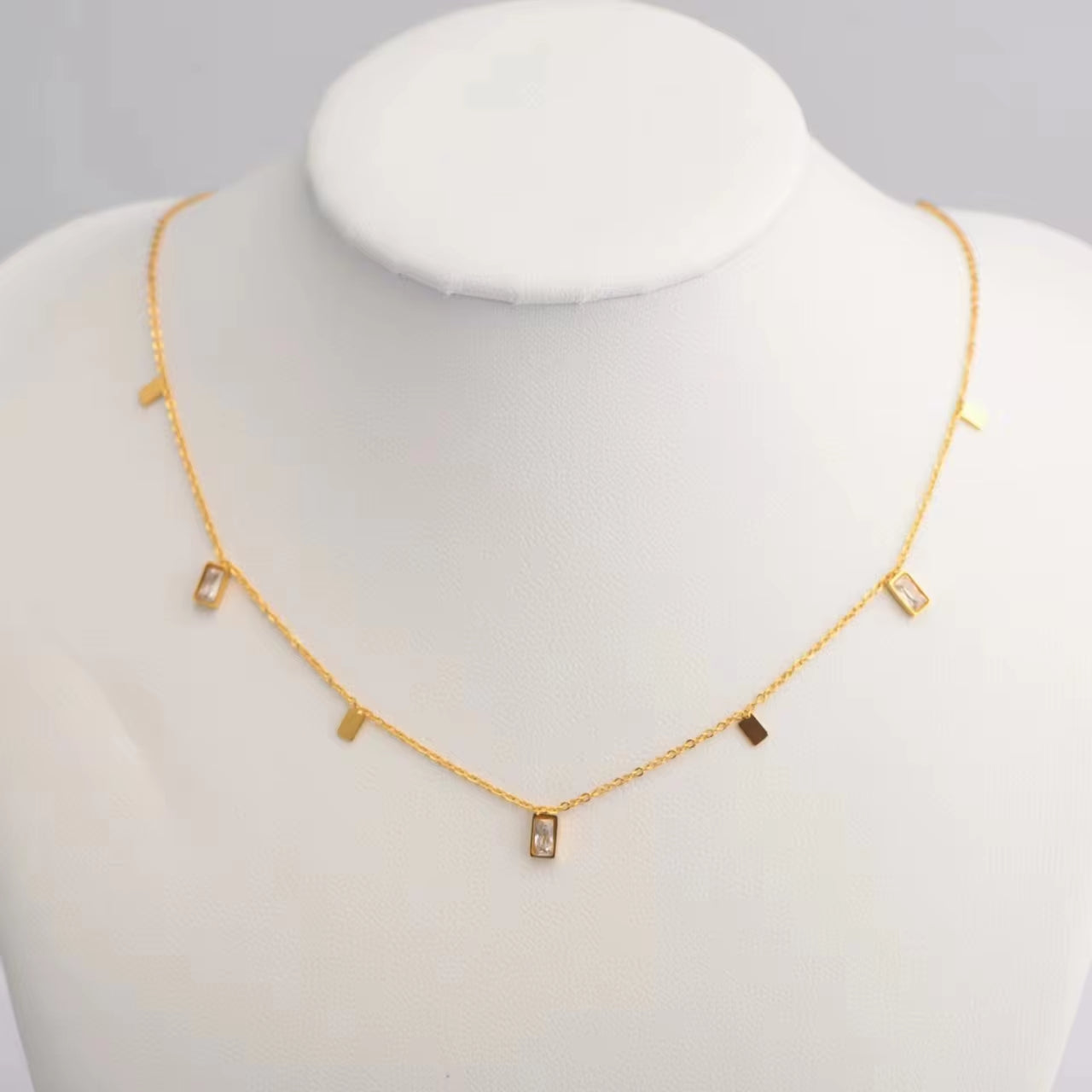 18K Pvd Gold Plated Water Drop Zirconia Dot Triangle Square Pendant Necklace Stainless Steel Tarnish Free Jewelry FJN0171N