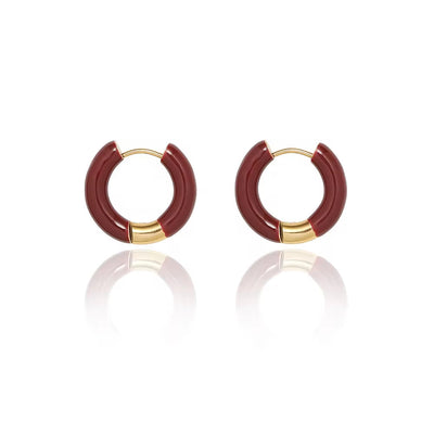 French Stainless Steel Enamel Hoop 18K Gold Plating Colorful Oil Dripping Huggie Clip on Earring for Girls