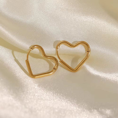 18K Gold Plated Stainless Steel Simple Heart Design Dainty Hoop Earrings Non Tarnish for Woman