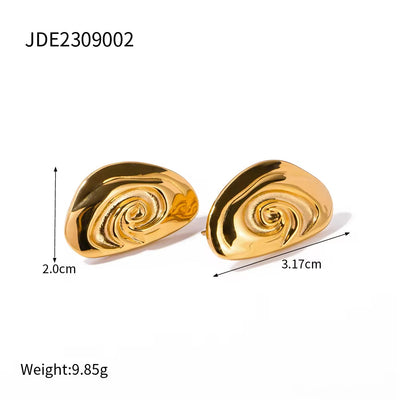 Hot Sell Gold Plated Stainless Steel Geometric Spiral Stud Earrings and Rings Sets for Women Jewelry