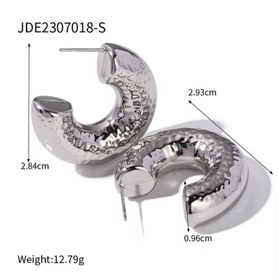 Chunky Hollow CC Shape Drop Earring 18K PVD Gold Plated Stainless Steel Hammer Daily Hoop Earring for Women