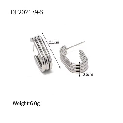 18K Gold Plated and Silver Plated Stainless Steel Opening U Shape Three Layer Tube Pipe Design Stud Earring Trendy