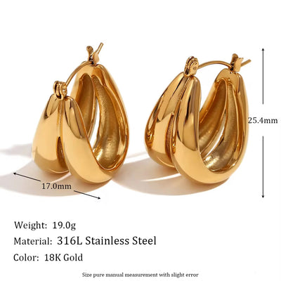 Drop Ship Waterproof Earrings Gold Plated Jewelry Set Twisted Hollow Earrings Ear Cuff Stainless Steel Earrings Set