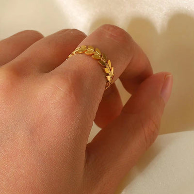 New Simple Leaf Shape 18K Gold Stainless Steel Oliver Branch High Polished Adjustable Rings