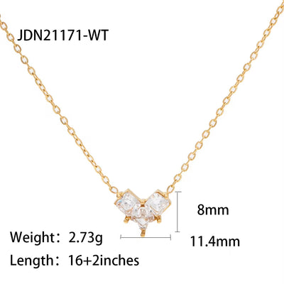 INS Popular 18K Gold Plated Heart Love Stainless Steel Pink Clear Zircon Heart Pendant Necklace