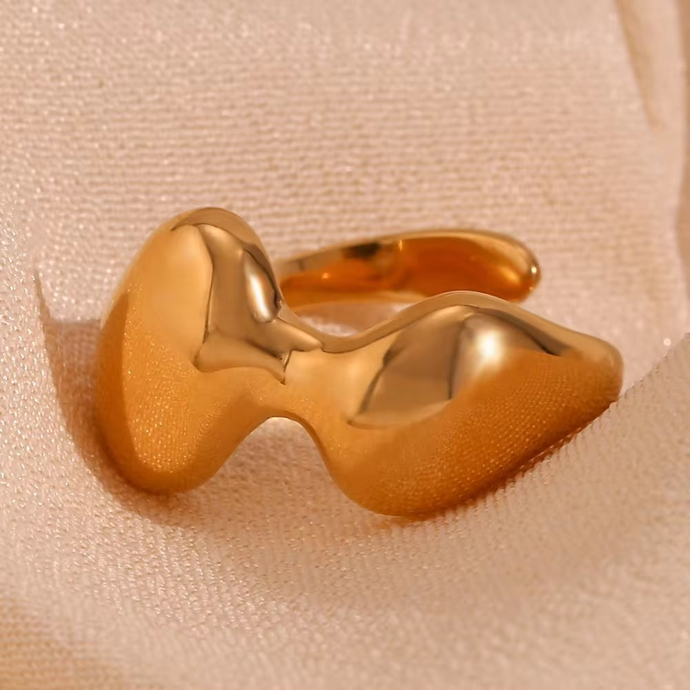 Minimalist Jewelry Gold Plated Jewelry Melting Style Adjustable Ring Stainless Steel Rings