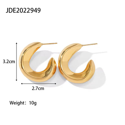 18K Gold Plated Stainless Steel Hollow C Shape Wave Pattern Hypoallergenic Hoop Earrings for Girl